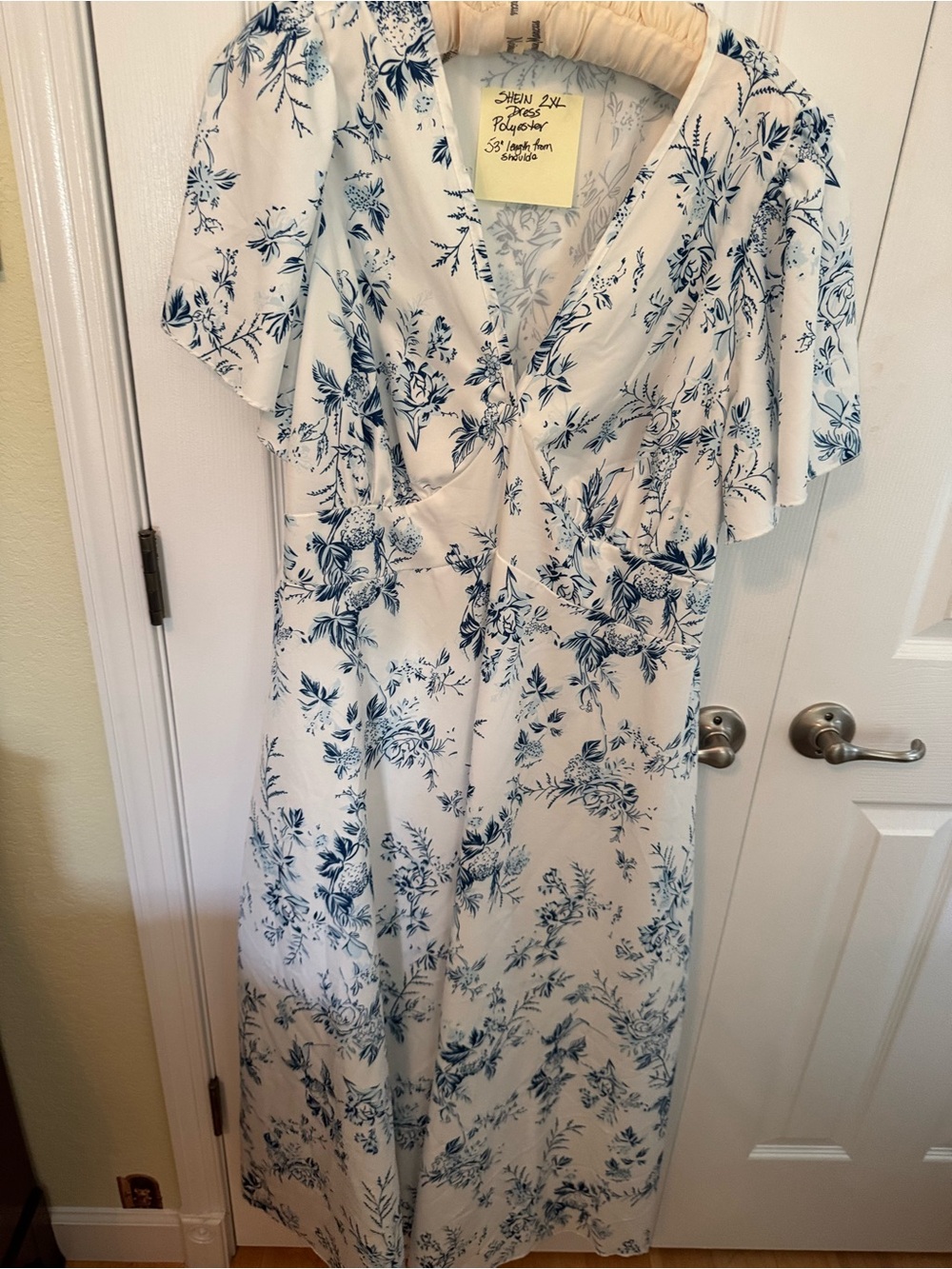 SHEIN White Maxi Dress with Blue Floral Print